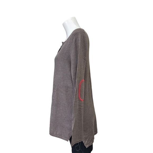LILLA P Brown Cotton Blend Knit Pullover Henley Tunic Sweater size Large - Picture 4 of 9